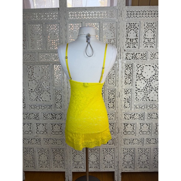 Victorias Secret Neon Yellow Lace Cami Lingerie Nightgown Sz S Romantic Angel - Picture 5 of 7